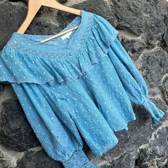 NWT Love Shack Fancy Women's Blue Bunnie Blouse Small - Picture 8 of 16